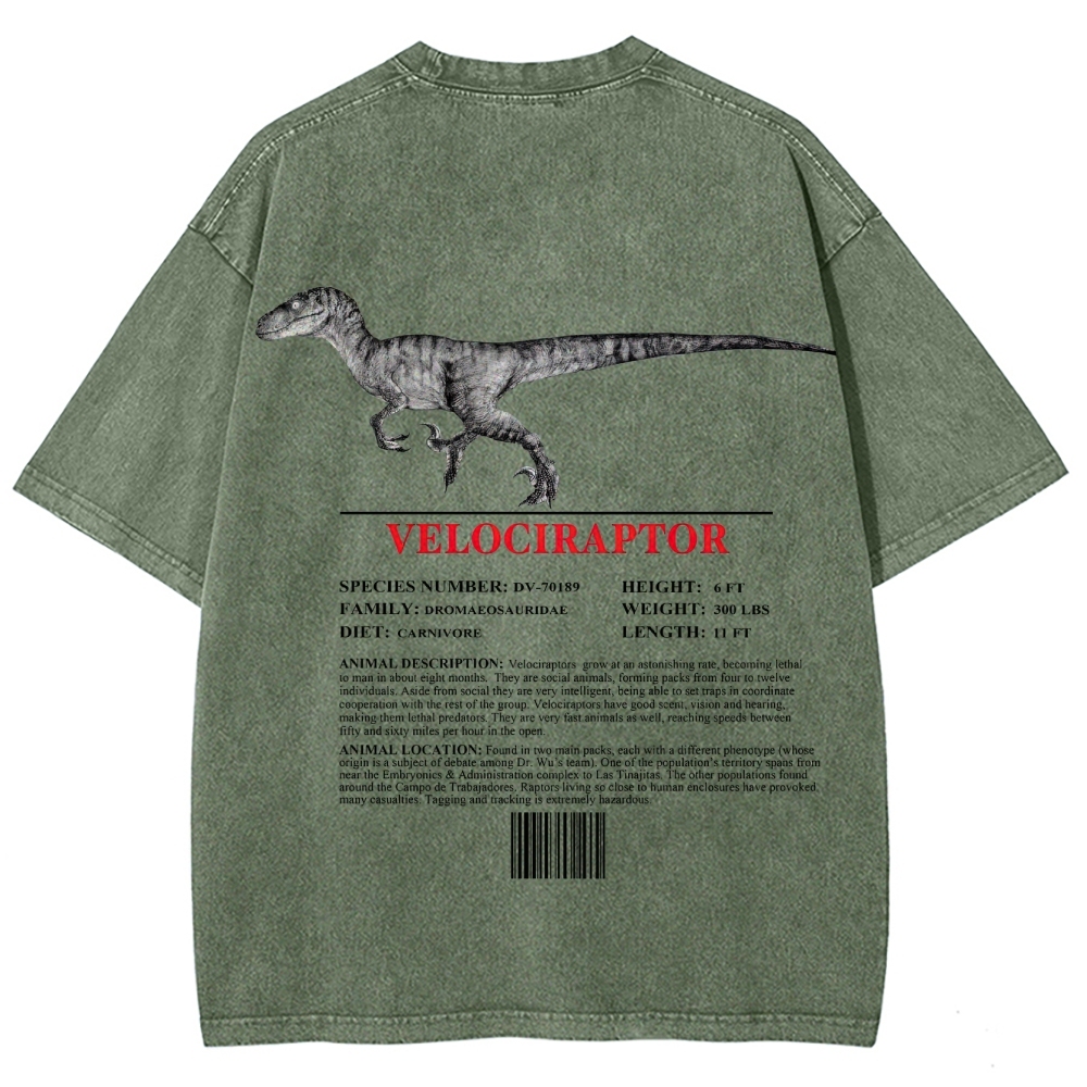 Velociraptor Field Log Scientific Graphic Washed T-Shirt