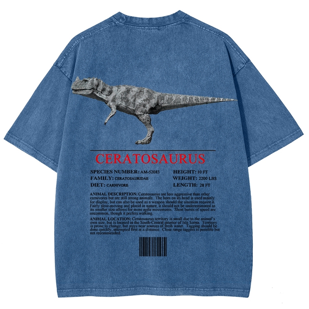 Ceratosaurs Field Log Predator Dinosaur Graphic Washed T-Shirt