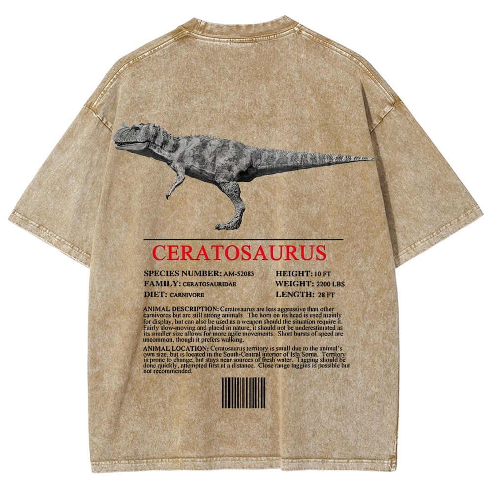 Ceratosaurs Field Log Predator Dinosaur Graphic Washed T-Shirt