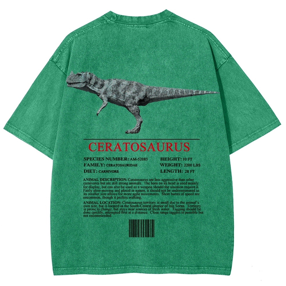 Ceratosaurs Field Log Predator Dinosaur Graphic Washed T-Shirt