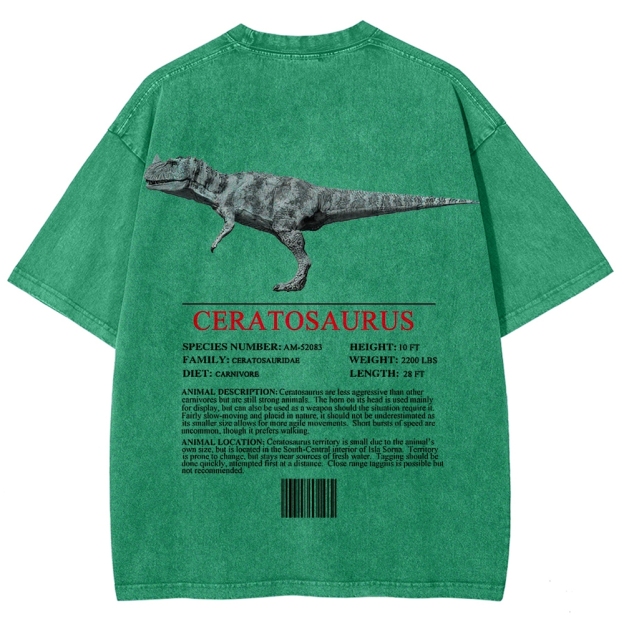 Ceratosaurs Field Log Predator Dinosaur Graphic Washed T-Shirt