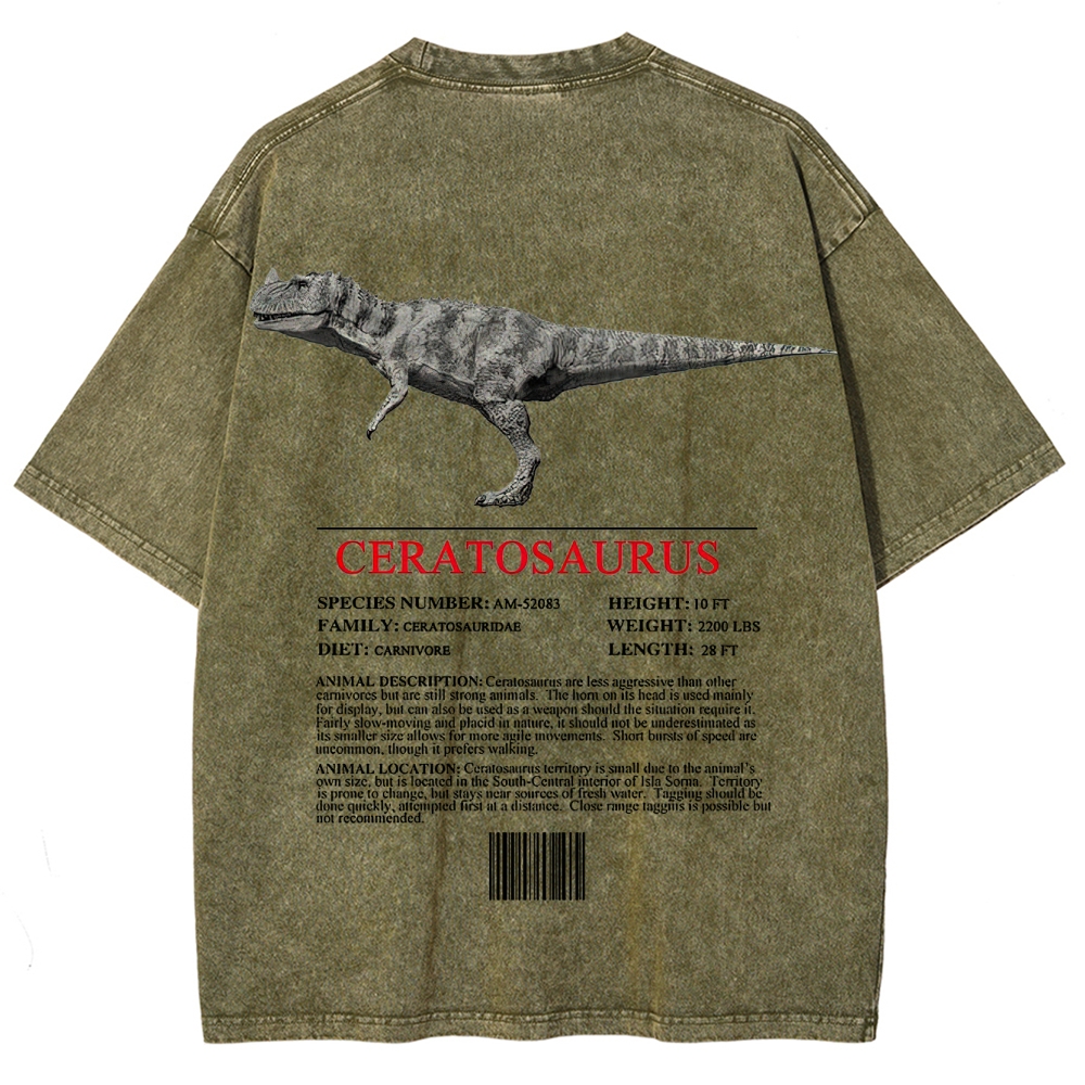 Ceratosaurs Field Log Predator Dinosaur Graphic Washed T-Shirt