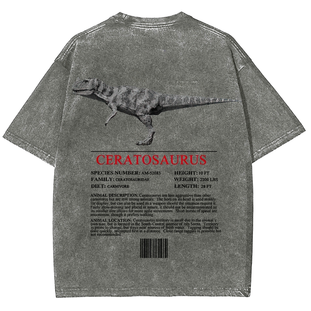 Ceratosaurs Field Log Predator Dinosaur Graphic Washed T-Shirt