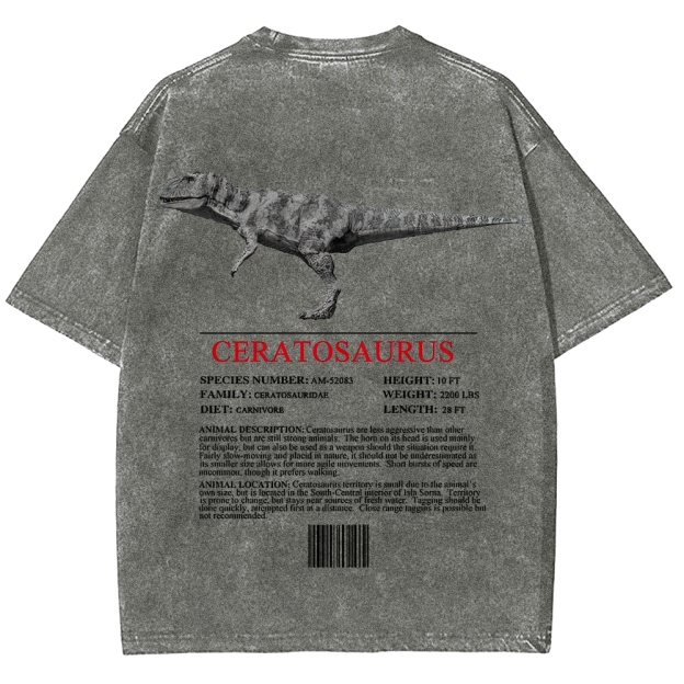 Ceratosaurs Field Log Predator Dinosaur Graphic Washed T-Shirt