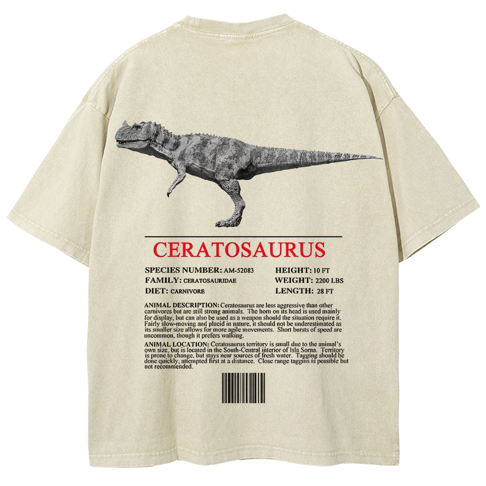 Ceratosaurs Field Log Predator Dinosaur Graphic Washed T-Shirt