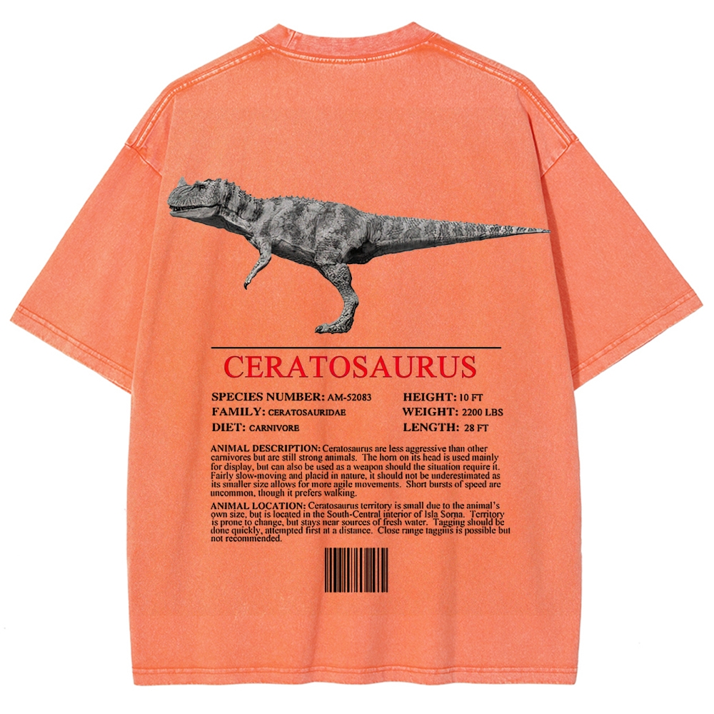 Ceratosaurs Field Log Predator Dinosaur Graphic Washed T-Shirt