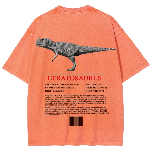Ceratosaurs Field Log Predator Dinosaur Graphic Washed T-Shirt
