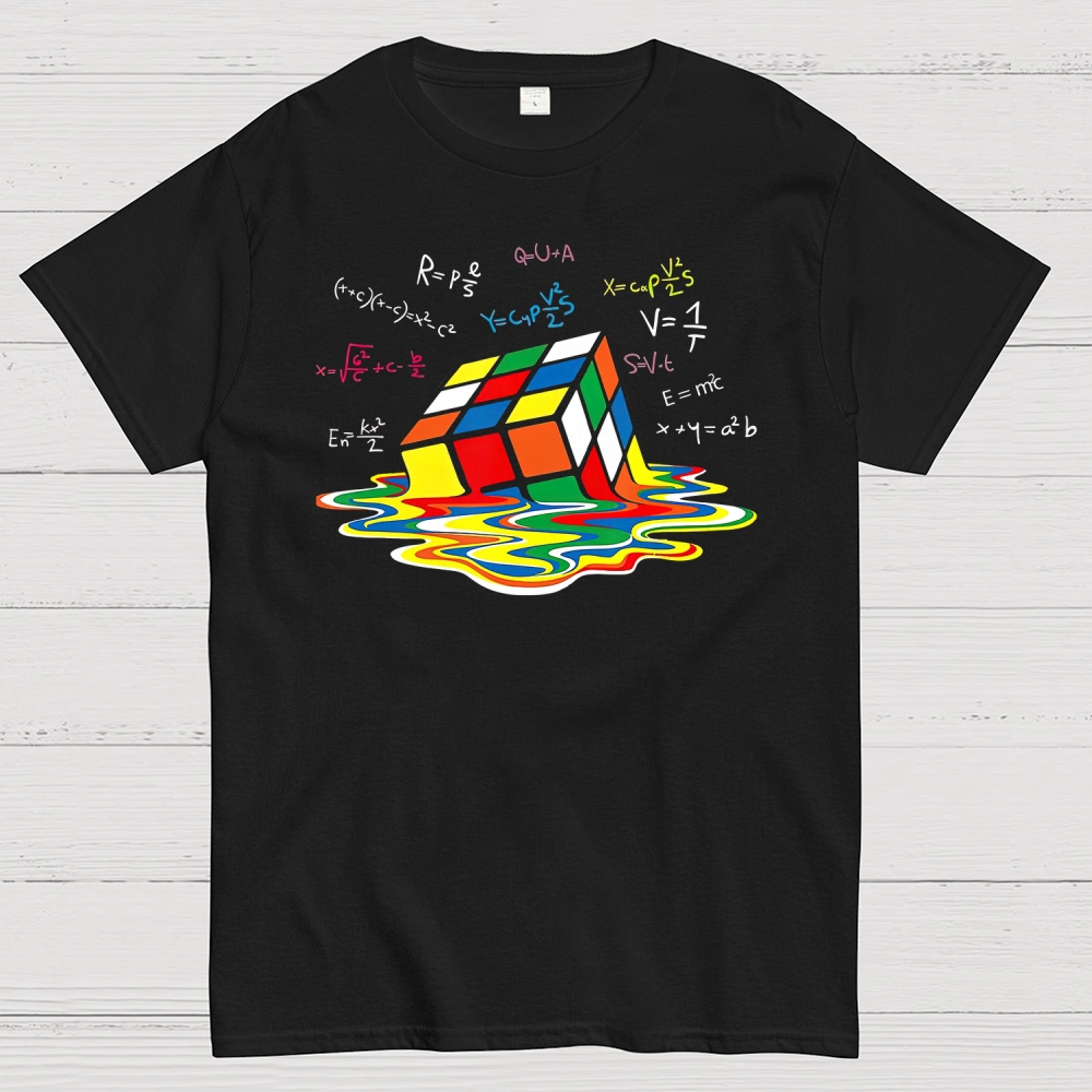 Melting Rubik's Cube Math-Science Graphic Cotton T-shirt