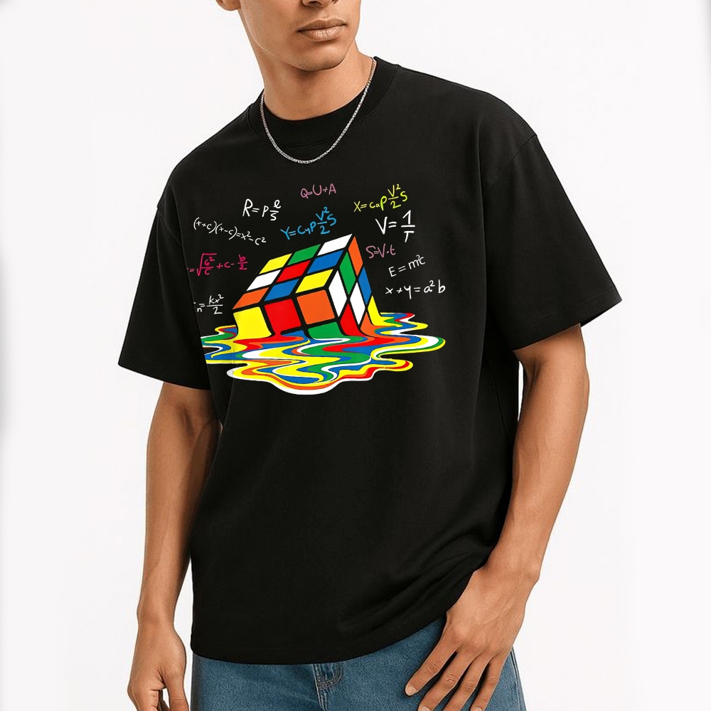 Melting Rubik's Cube Math-Science Graphic Cotton T-shirt