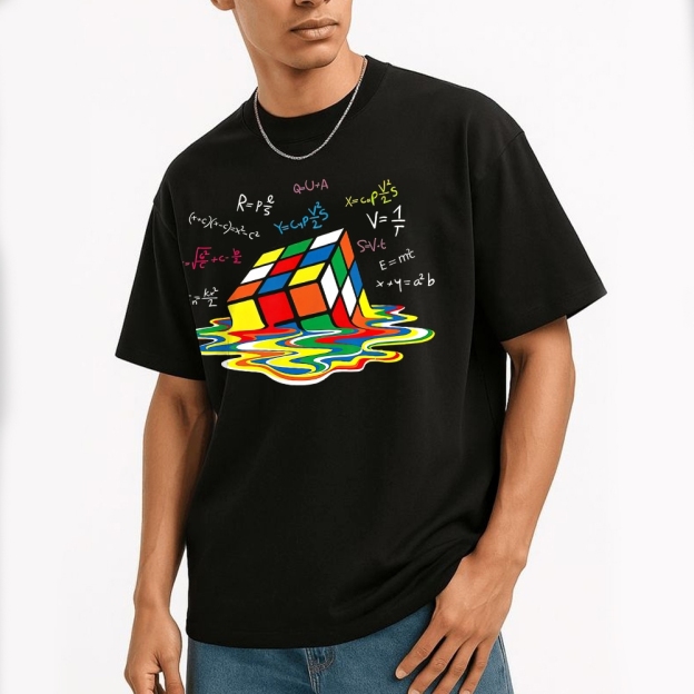 Melting Rubik's Cube Math-Science Graphic Cotton T-shirt
