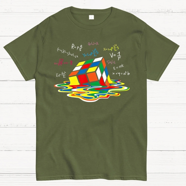 Melting Rubik's Cube Math-Science Graphic Cotton T-shirt