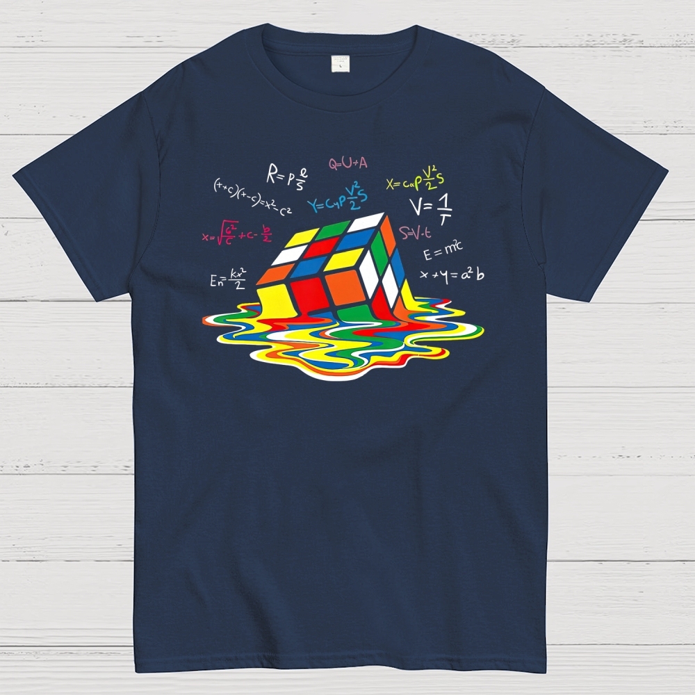 Melting Rubik's Cube Math-Science Graphic Cotton T-shirt