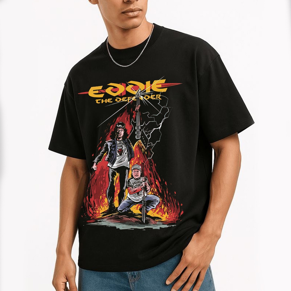 Eddie the Defender Retro 80s Sci-Fi Action Graphic Cotton T-shirt