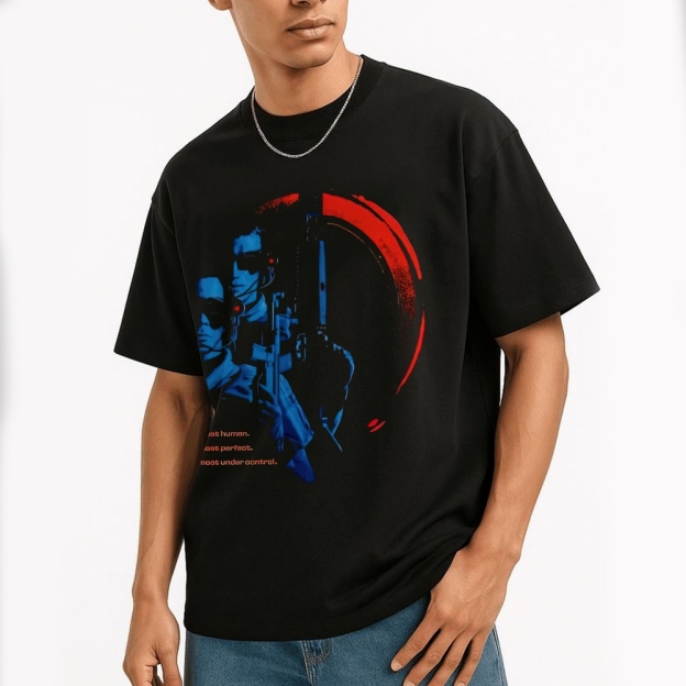"Almost Human" Cybernetic Action Graphic Cotton T-shirt