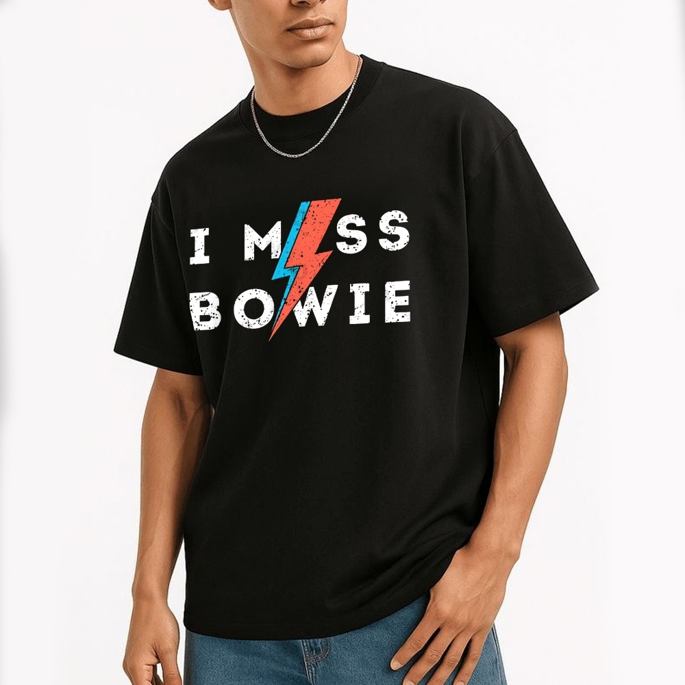 "I Miss Bowie" Retro Rock Icon Graphic Cotton T-shirt