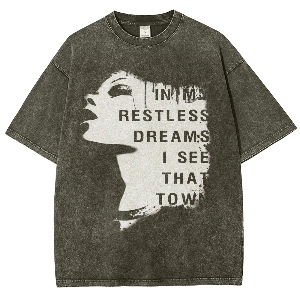 "Restless Dreams" Eerie Town Graphic Washed T-Shirt