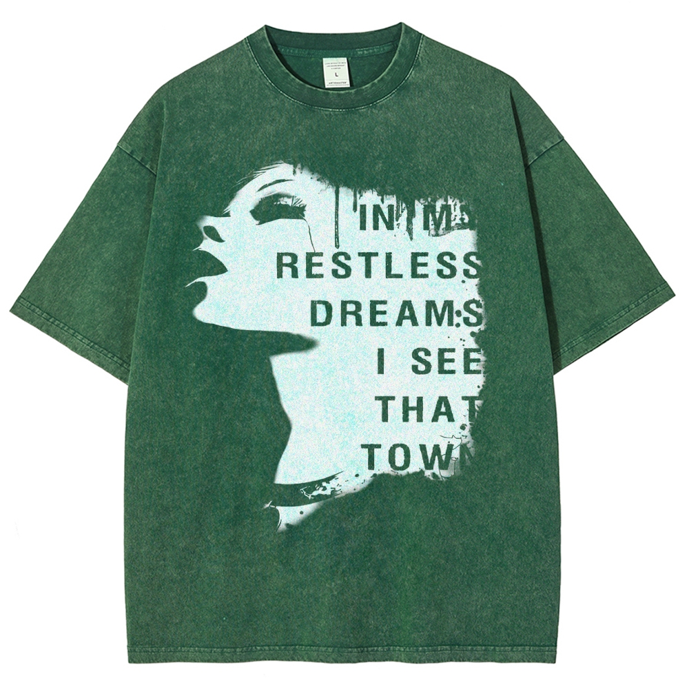 "Restless Dreams" Eerie Town Graphic Washed T-Shirt