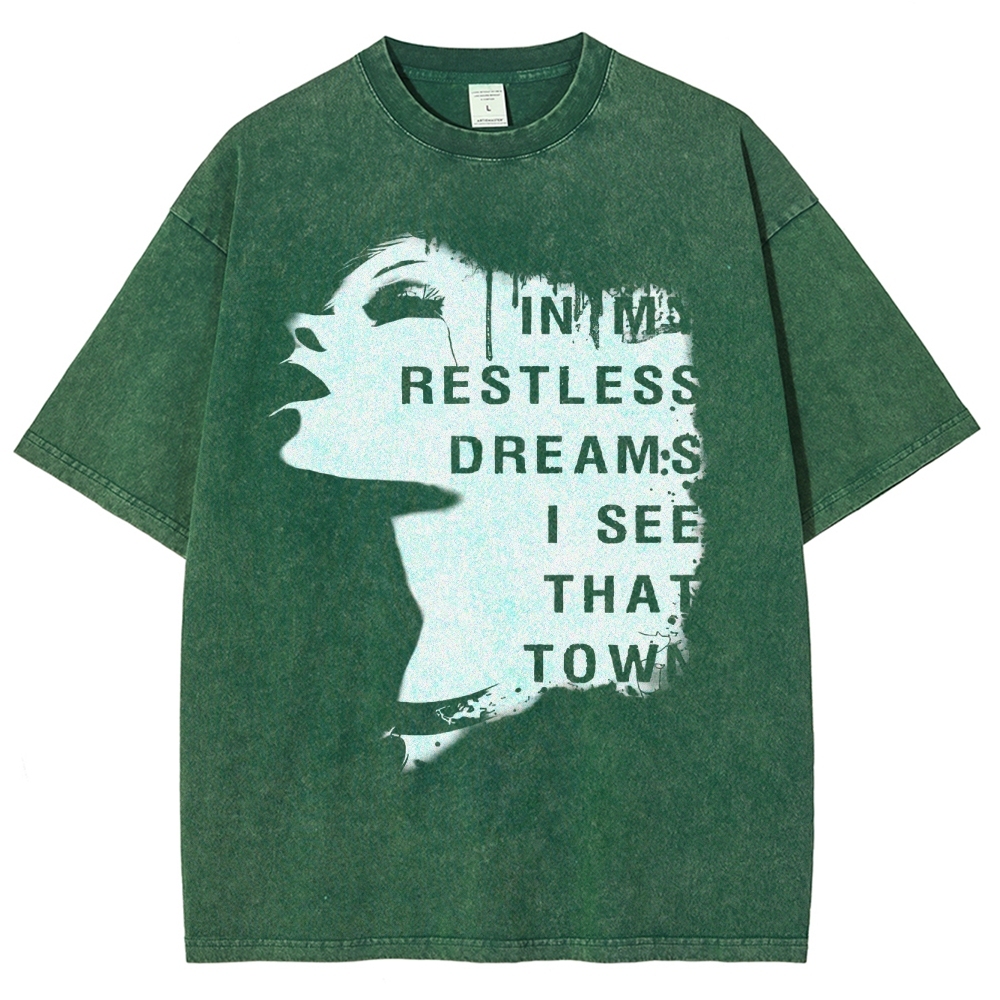 "Restless Dreams" Eerie Town Graphic Washed T-Shirt
