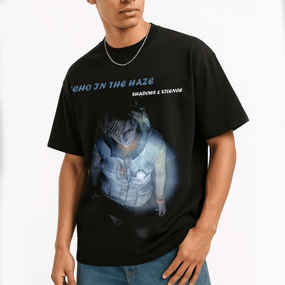 Echo in the Haze Atmospheric Horror Graphic Cotton T-shirt