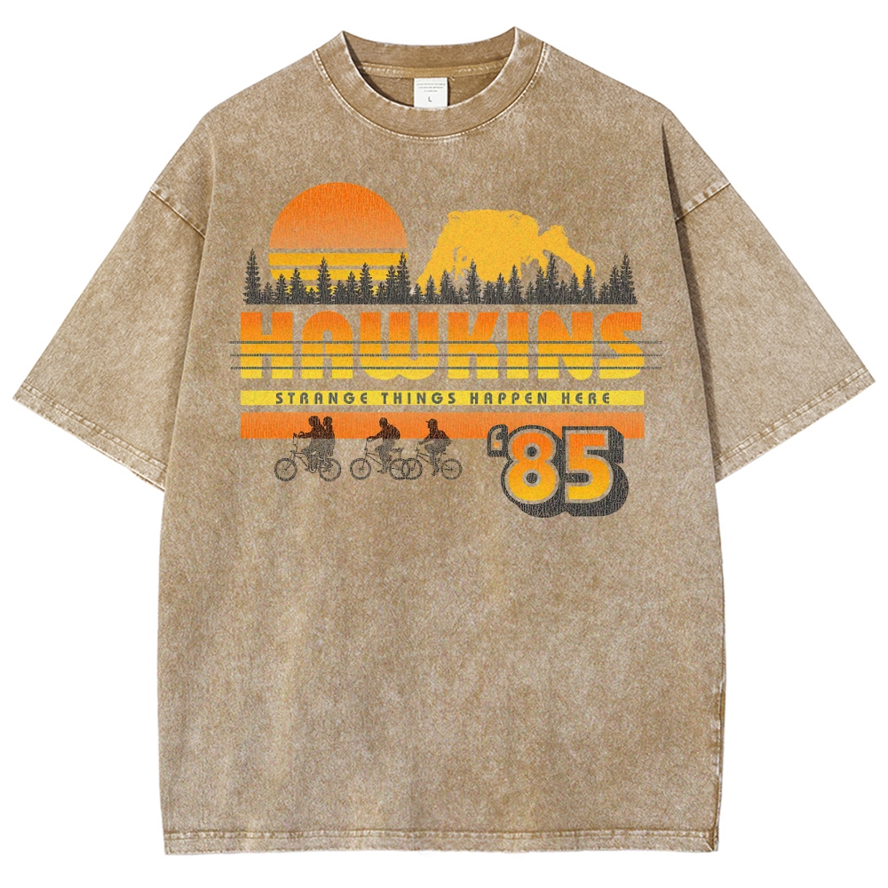 Hawkins '85 Retro Small-Town Mystery Graphic Washed T-Shirt