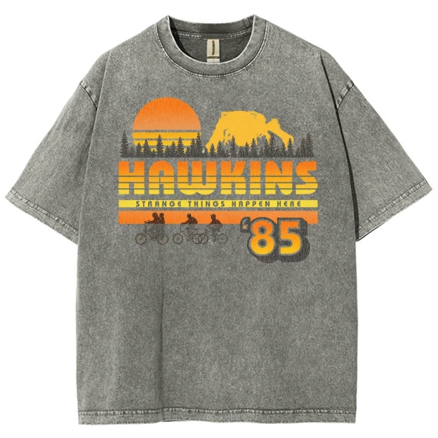 Hawkins '85 Retro Small-Town Mystery Graphic Washed T-Shirt