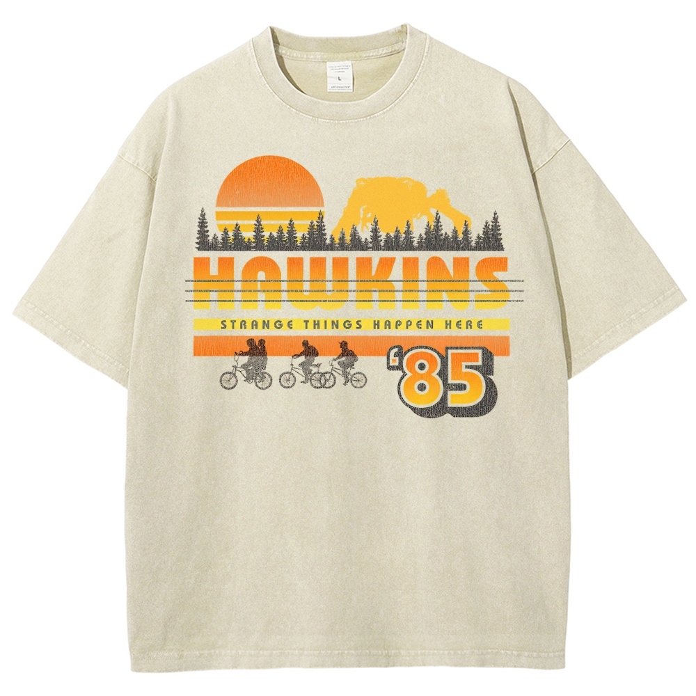 Hawkins '85 Retro Small-Town Mystery Graphic Washed T-Shirt