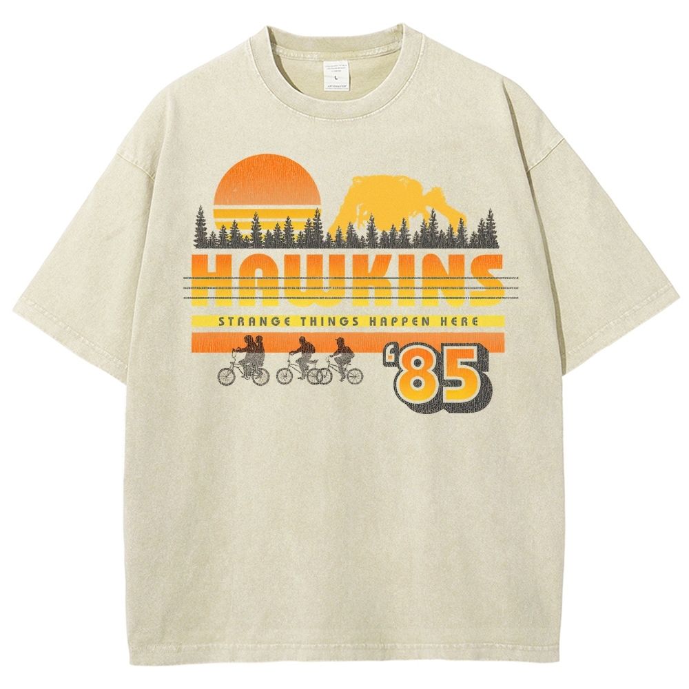 Hawkins '85 Retro Small-Town Mystery Graphic Washed T-Shirt
