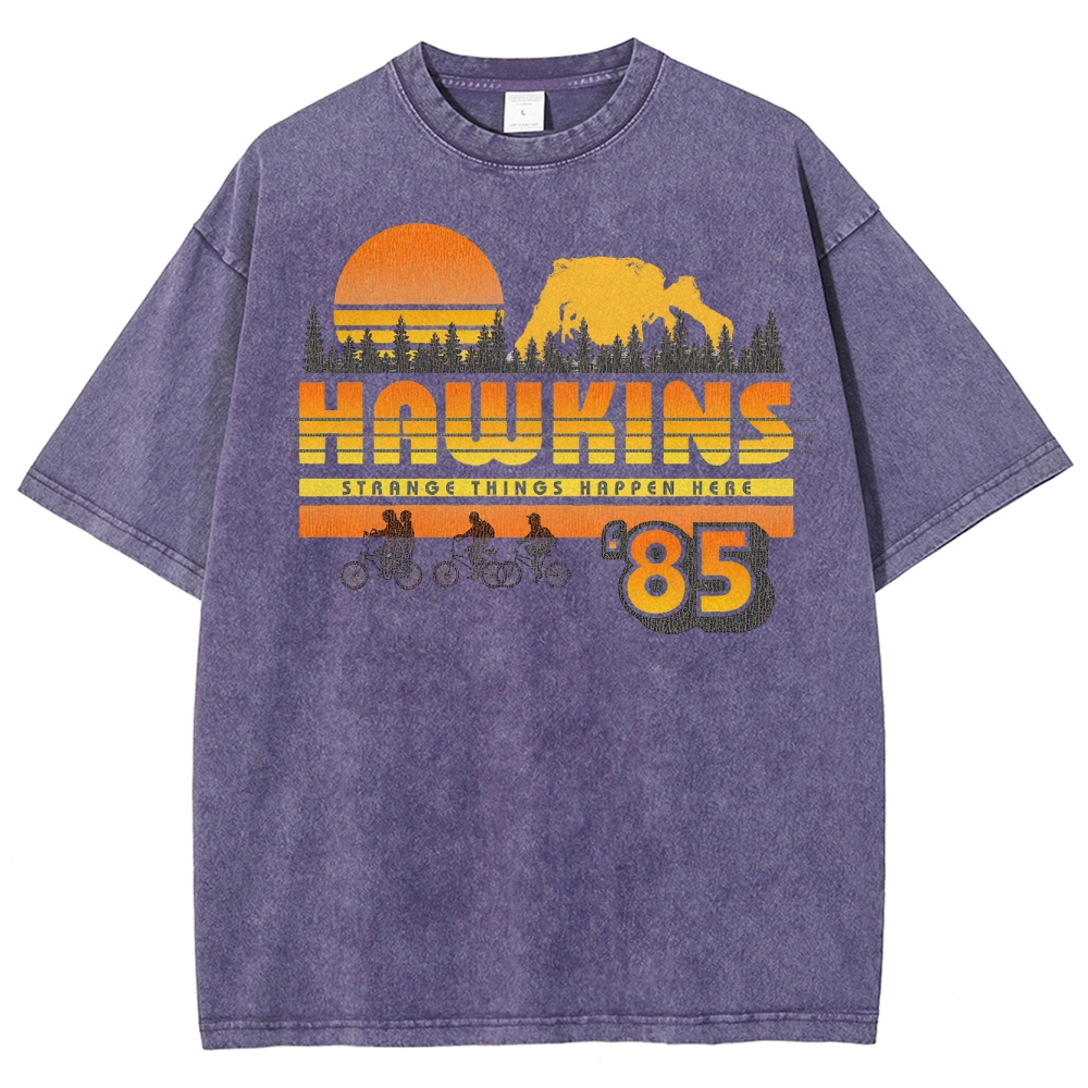 Hawkins '85 Retro Small-Town Mystery Graphic Washed T-Shirt