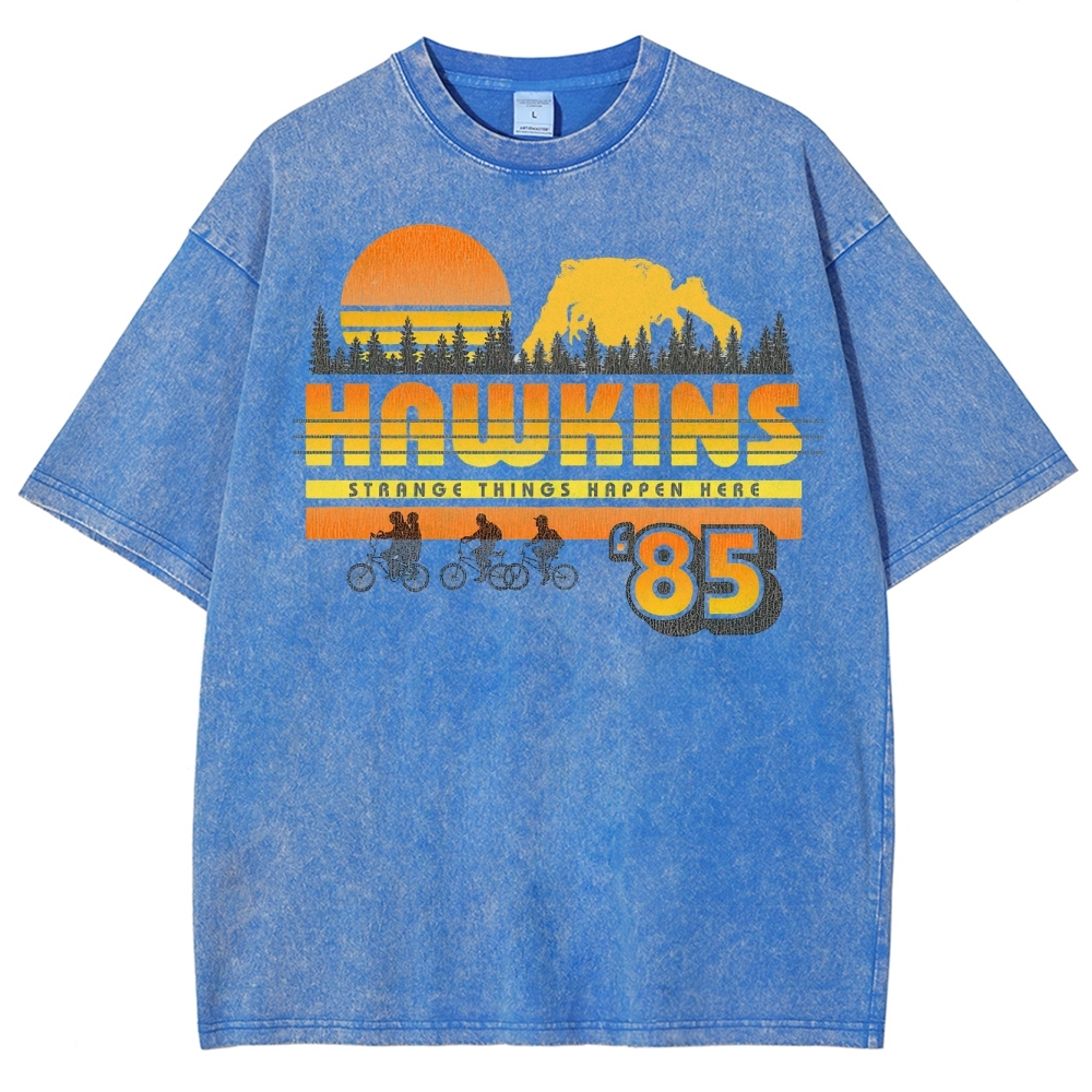 Hawkins '85 Retro Small-Town Mystery Graphic Washed T-Shirt