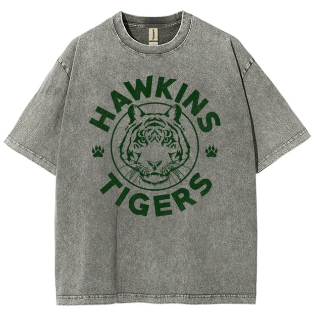 Hawkins Tigers School Mascot Graphic Washed T-Shirt