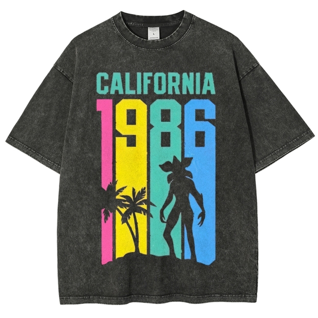California 1986 Neon Retro Sci-Fi Graphic Washed T-Shirt