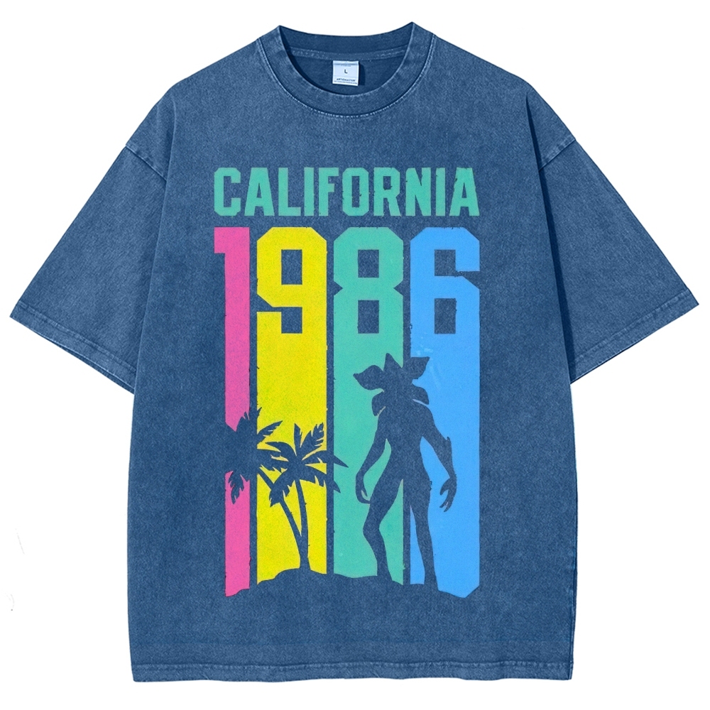 California 1986 Neon Retro Sci-Fi Graphic Washed T-Shirt