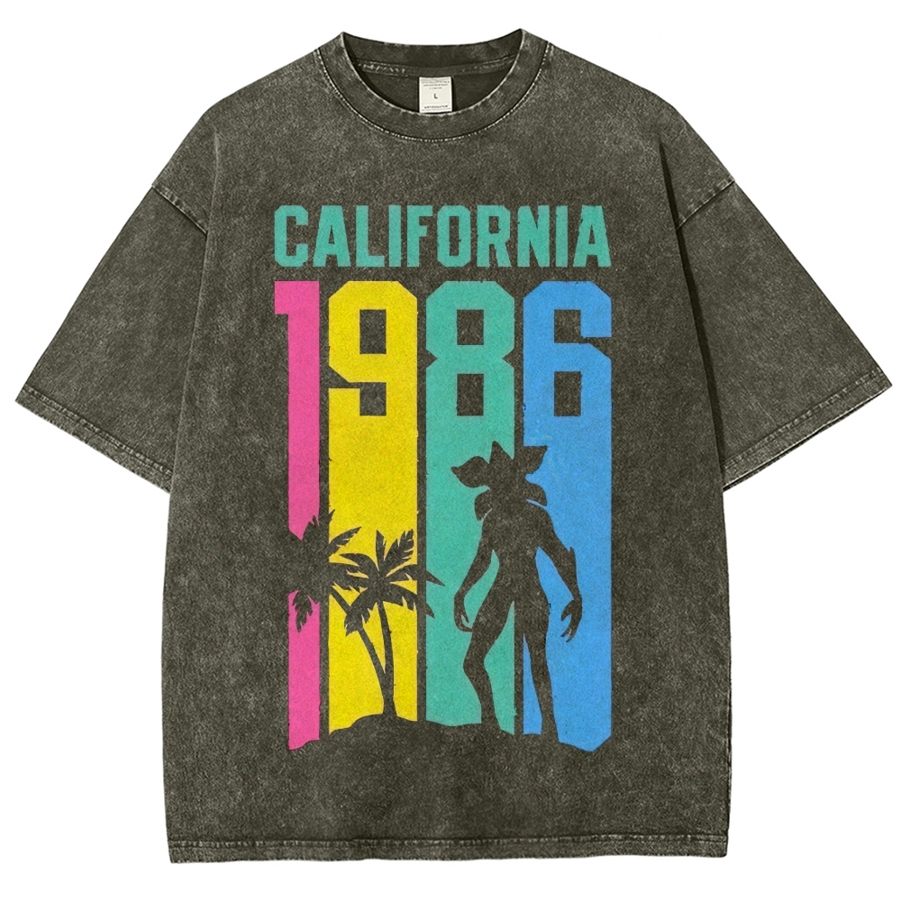 California 1986 Neon Retro Sci-Fi Graphic Washed T-Shirt