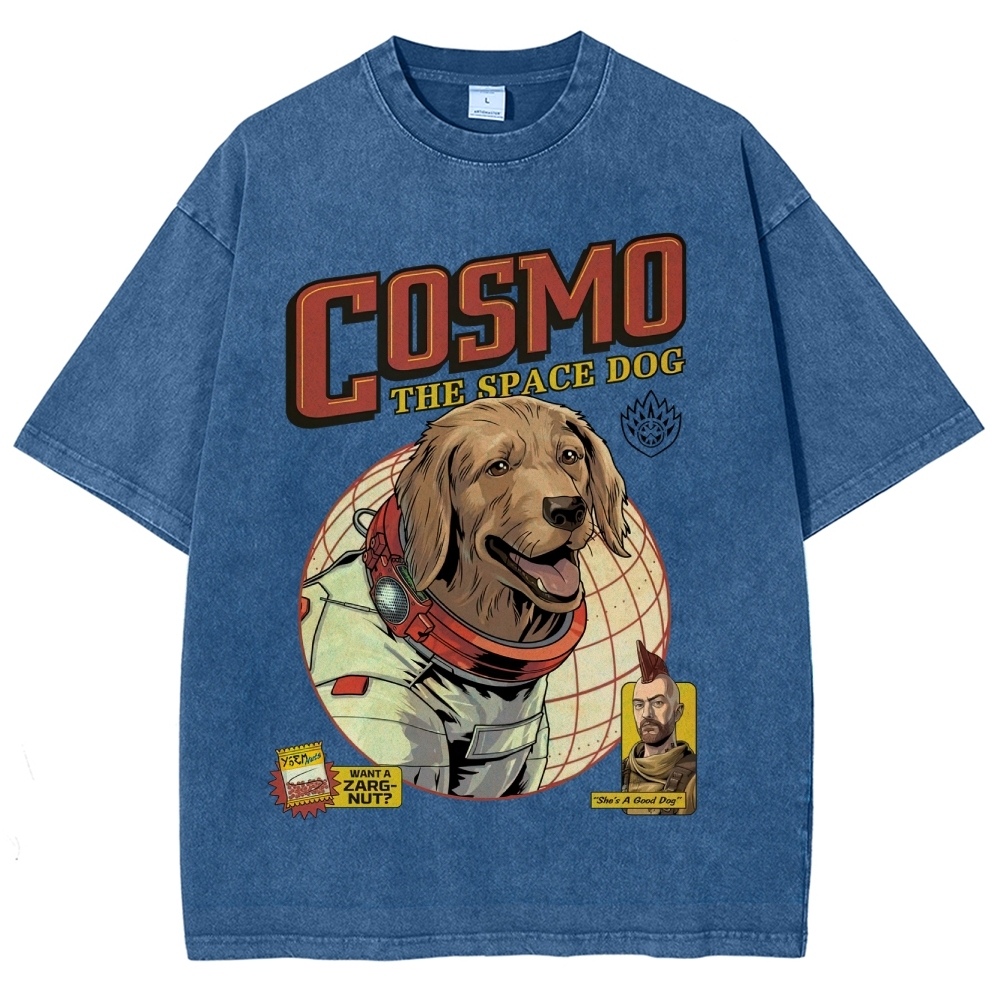 Cosmo the Space Dog Retro Comic-Style Graphic Washed T-Shirt