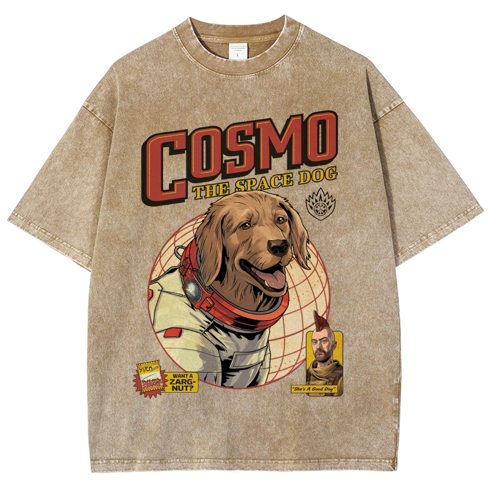 Cosmo the Space Dog Retro Comic-Style Graphic Washed T-Shirt