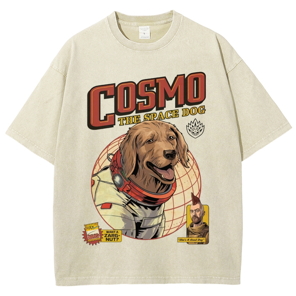 Cosmo the Space Dog Retro Comic-Style Graphic Washed T-Shirt