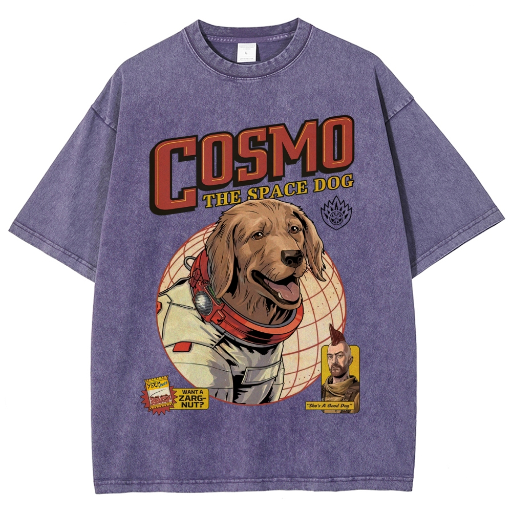 Cosmo the Space Dog Retro Comic-Style Graphic Washed T-Shirt