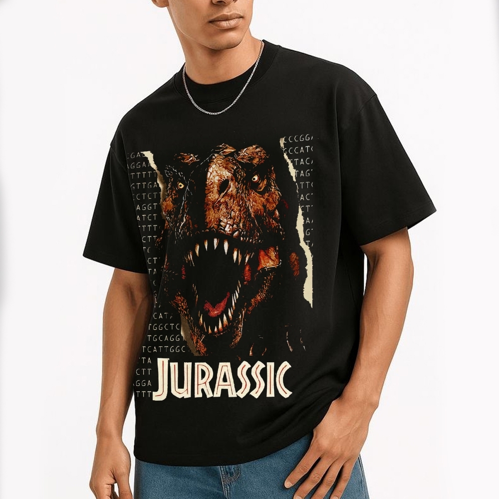 Jurassic Genetic Dinosaur Graphic Cotton T-shirt 