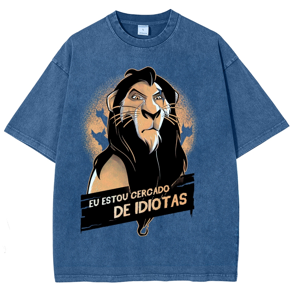 Fierce Lion Character "Eu Estou Cercado" Graphic Washed T-Shirt