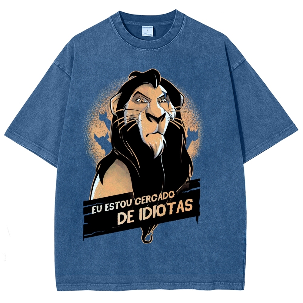 Fierce Lion Character "Eu Estou Cercado" Graphic Washed T-Shirt