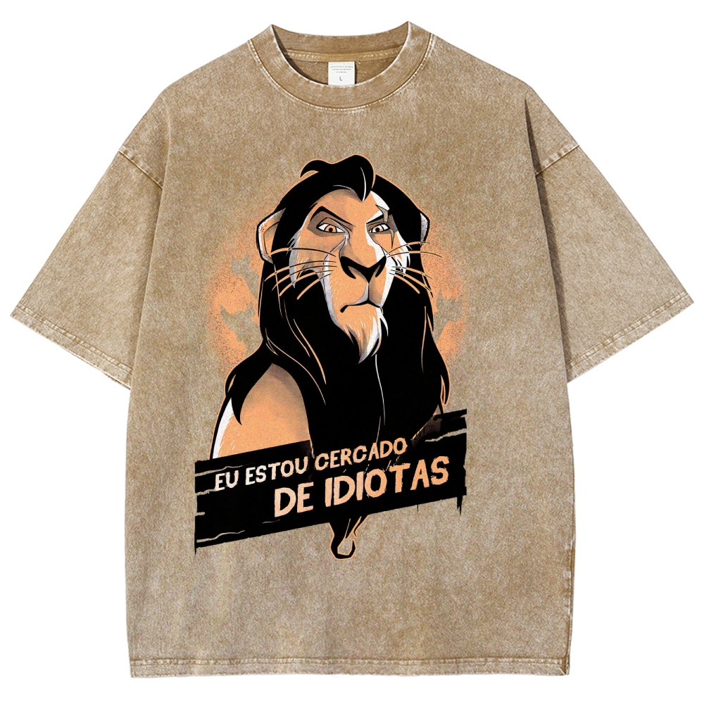 Fierce Lion Character "Eu Estou Cercado" Graphic Washed T-Shirt