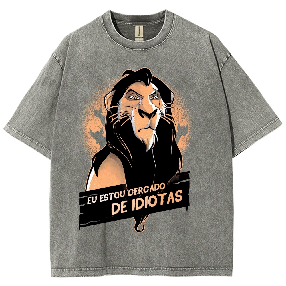 Fierce Lion Character "Eu Estou Cercado" Graphic Washed T-Shirt