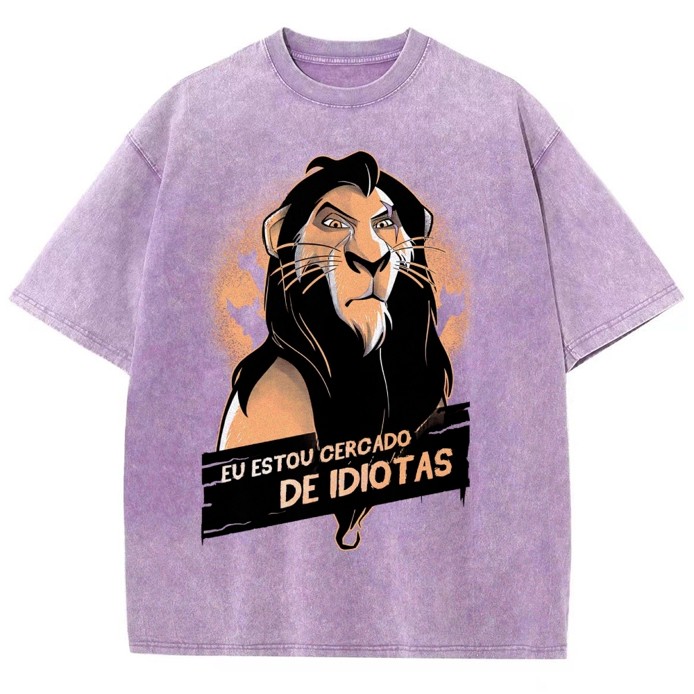 Fierce Lion Character "Eu Estou Cercado" Graphic Washed T-Shirt