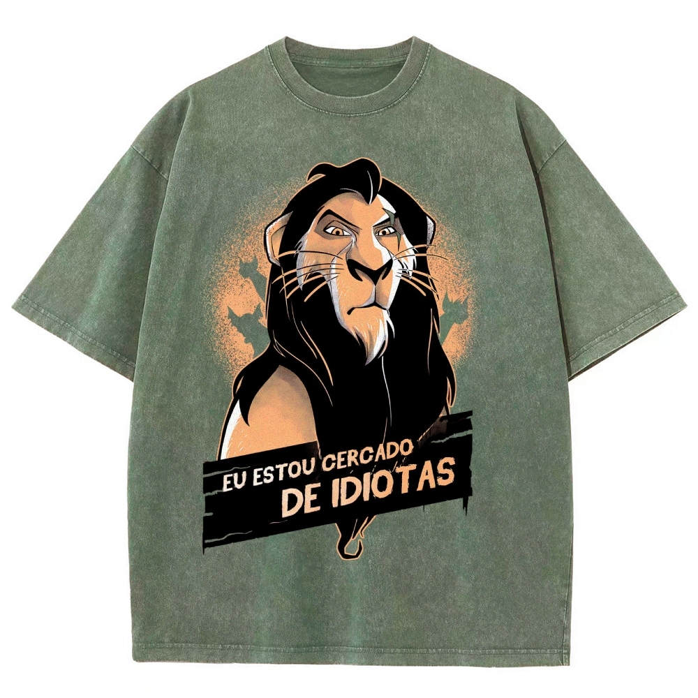 Fierce Lion Character "Eu Estou Cercado" Graphic Washed T-Shirt