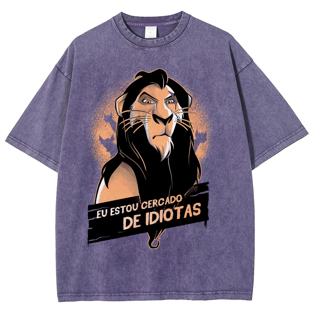 Fierce Lion Character "Eu Estou Cercado" Graphic Washed T-Shirt