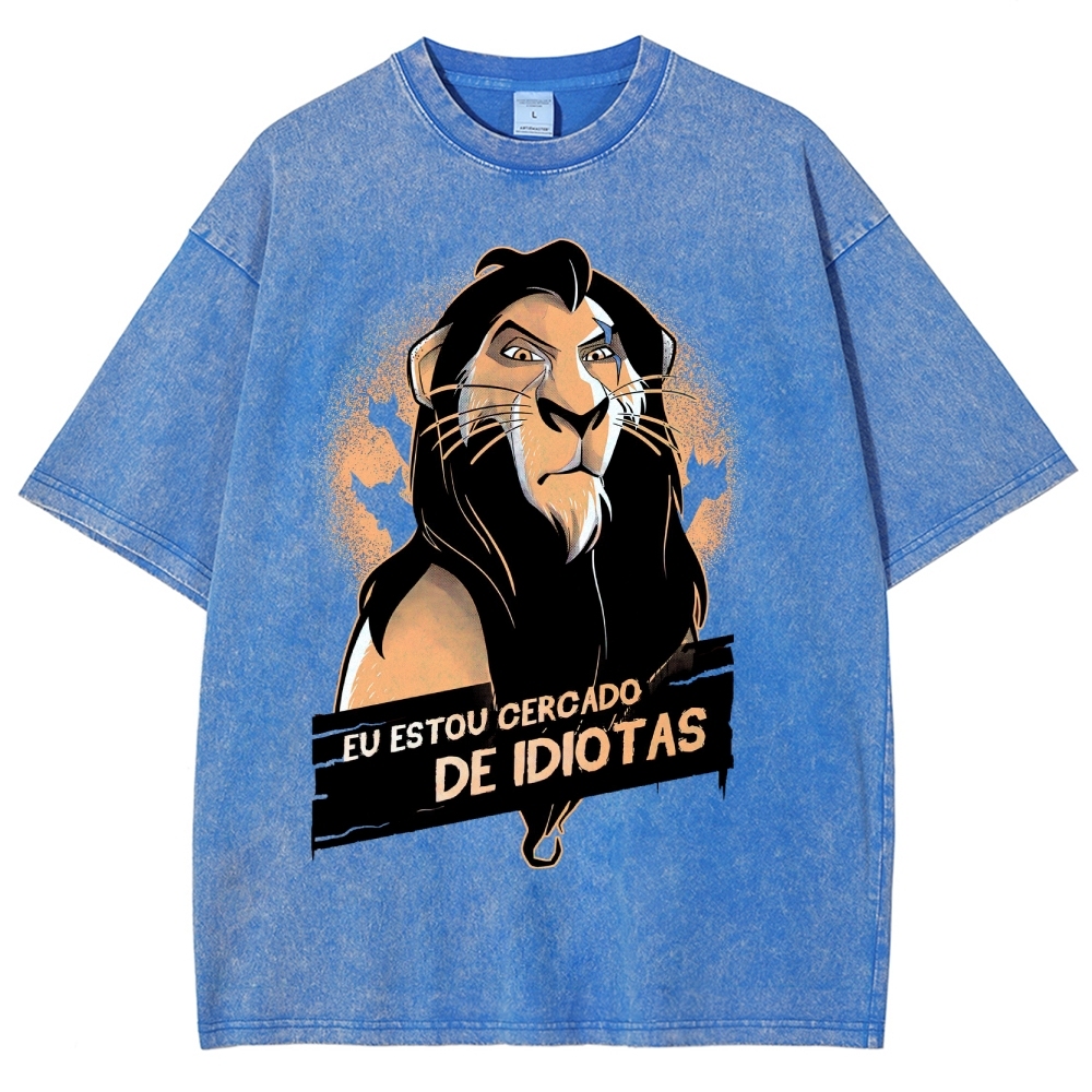 Fierce Lion Character "Eu Estou Cercado" Graphic Washed T-Shirt