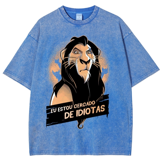 Fierce Lion Character "Eu Estou Cercado" Graphic Washed T-Shirt