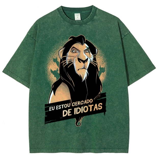 Fierce Lion Character "Eu Estou Cercado" Graphic Washed T-Shirt