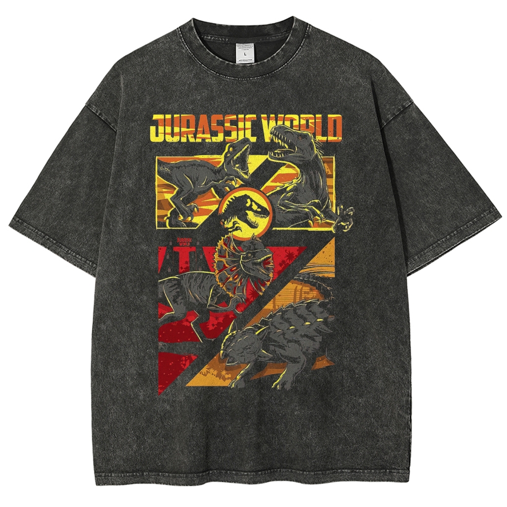 Prehistoric Rampaging Dinosaurs Washed T-Shirt 