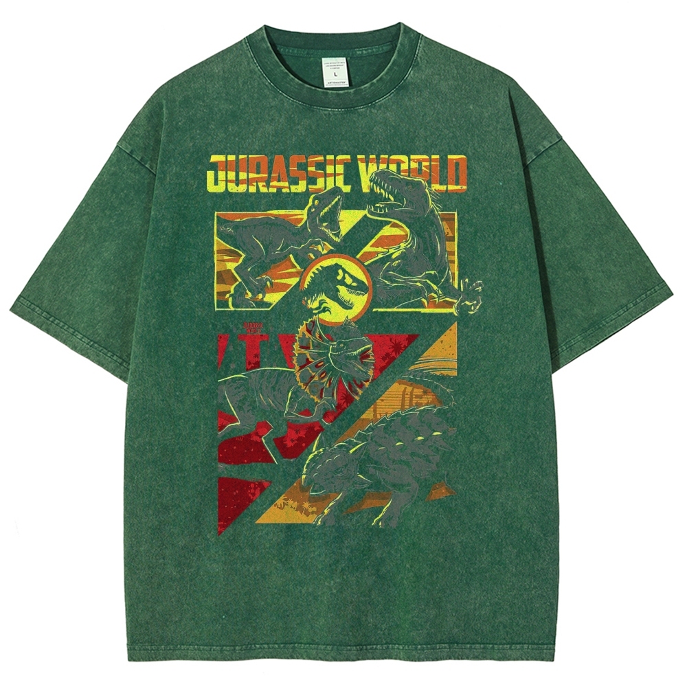 Prehistoric Rampaging Dinosaurs Washed T-Shirt 